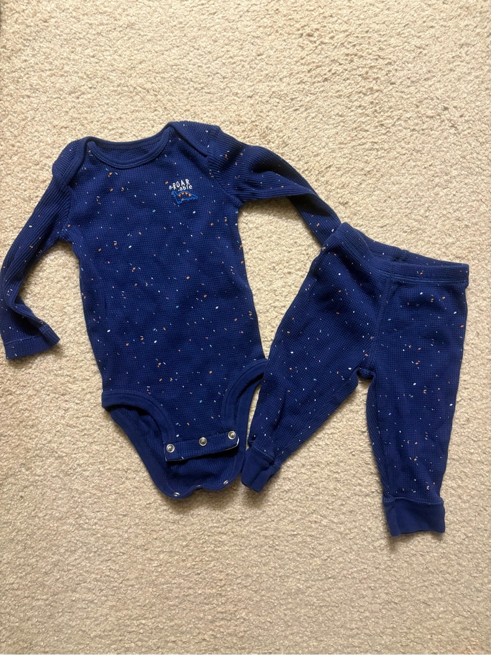 Carter’s Navy Blue Thermal Boys 6 month Long Sleeve Bodysuit & Pants set